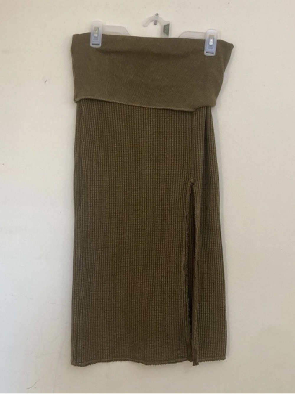 6-11 Free People Skirt FP One Pari Midi Waffle Knit Fold Over green medium